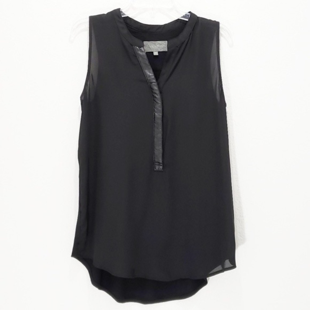 Anthropologie faux leather collared black tank